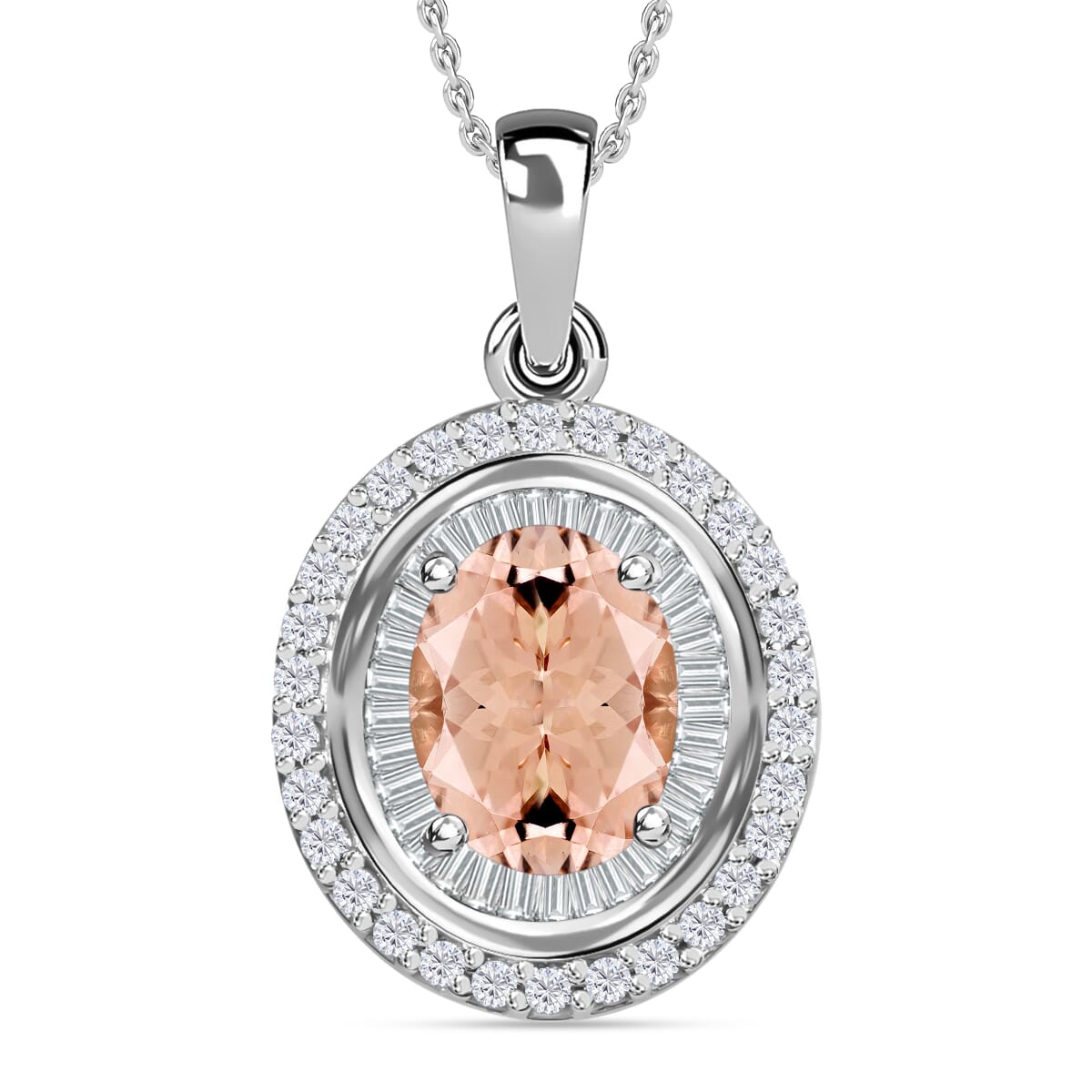 Luxoro Premium Marropino Morganite and G-H I1 Diamond 2.90 ctw Pendant Necklace 20 Inches in 14K White Gold image number 0