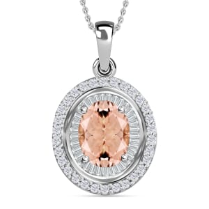 Luxoro Premium Marropino Morganite and G-H I1 Diamond 2.90 ctw Pendant Necklace 20 Inches in 14K White Gold