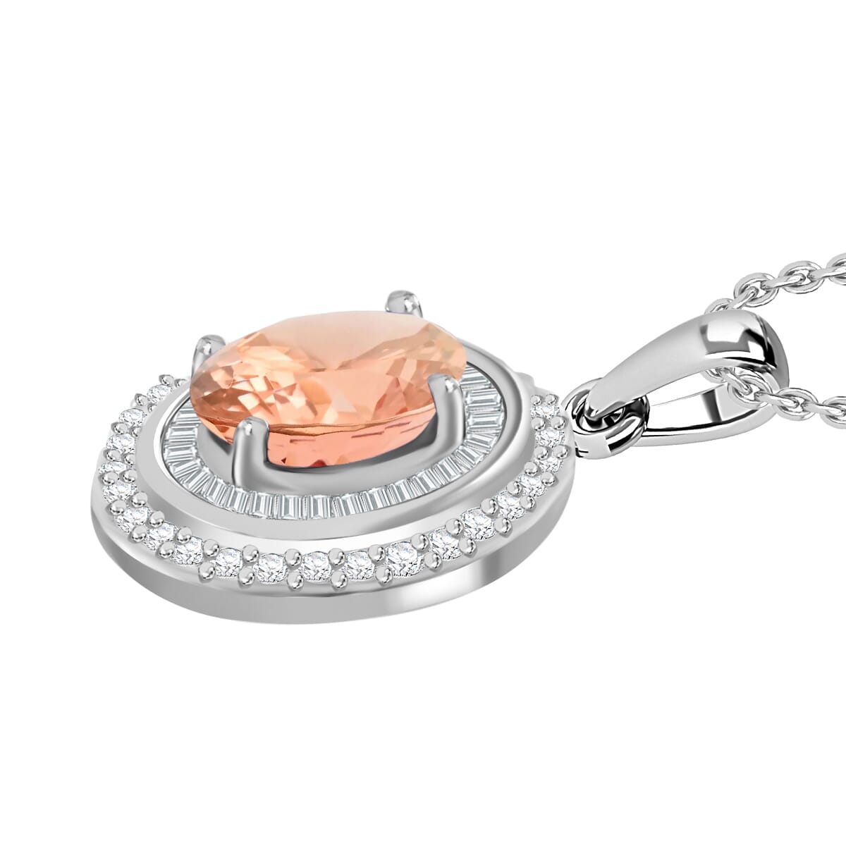 Luxoro Premium Marropino Morganite and G-H I1 Diamond 2.90 ctw Pendant Necklace 20 Inches in 14K White Gold image number 2