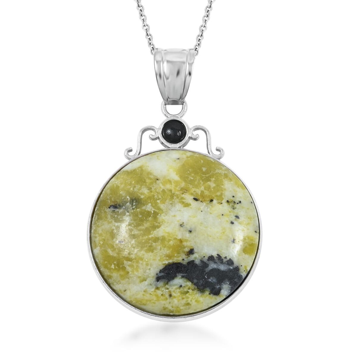 Plain Coyote Moon & Sun Yellow Turquoise Jasper 44.00 ctw Pendant in Silvertone with Stainless Steel Necklace (20 Inches) image number 0