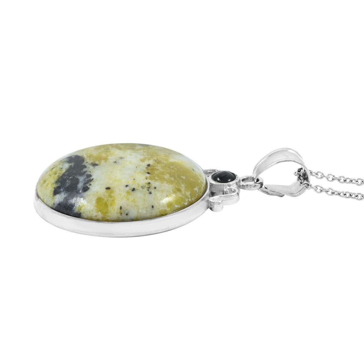 Plain Coyote Moon & Sun Yellow Turquoise Jasper 44.00 ctw Pendant in Silvertone with Stainless Steel Necklace (20 Inches) image number 3