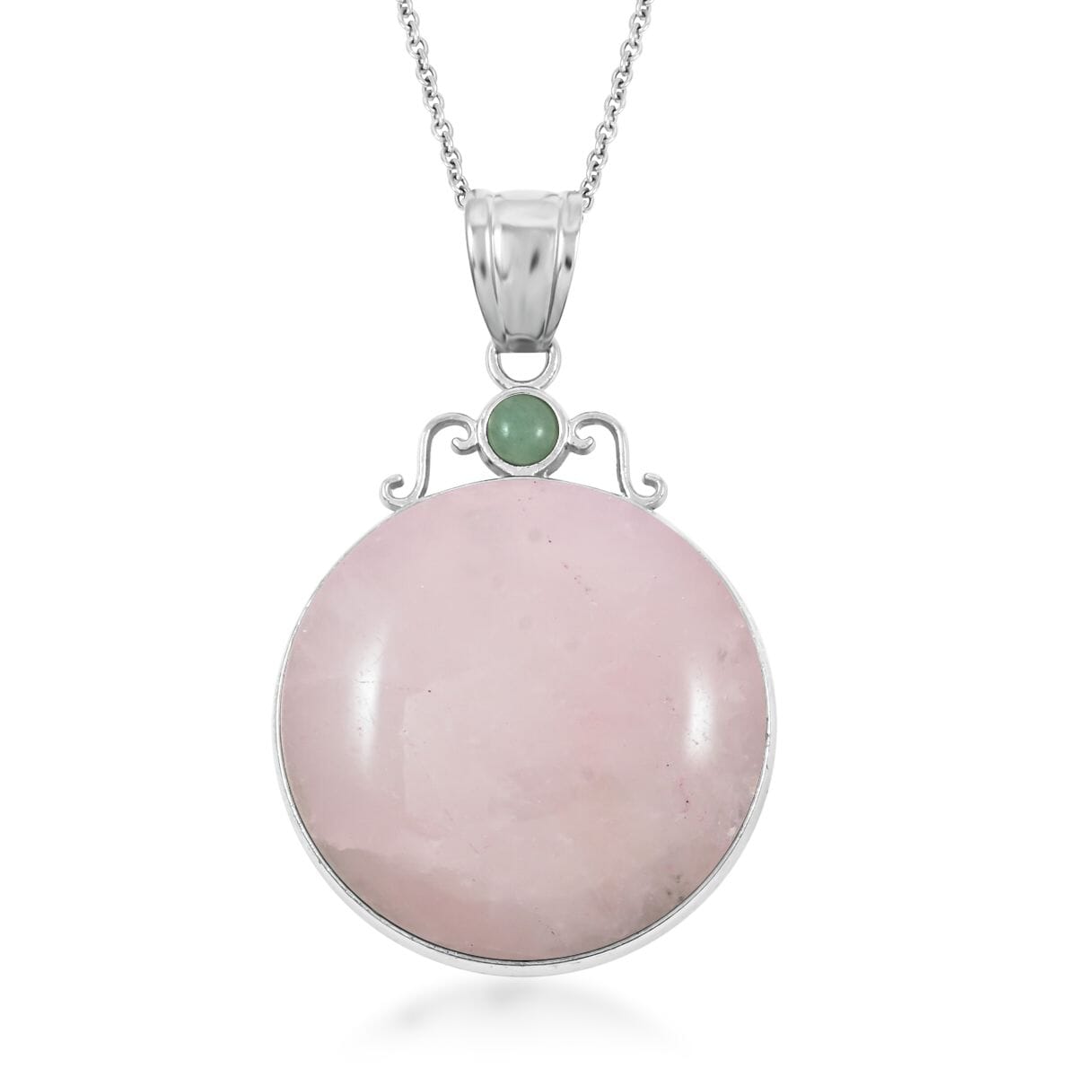 Center Stone Color Varies Rose Quartz Coyote 46.5 ctw Moon & Sun Pendant in Silvertone with Stainless Steel Necklace (20 Inches) image number 0