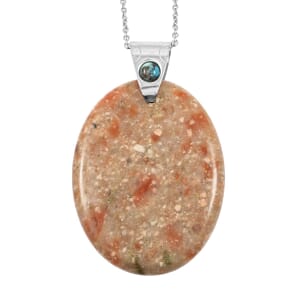 Center Stone Color Varies Oval Autumn Jasper 90.00 ctw Pendant in Silvertone with Stainless Steel Necklace (20 Inches)