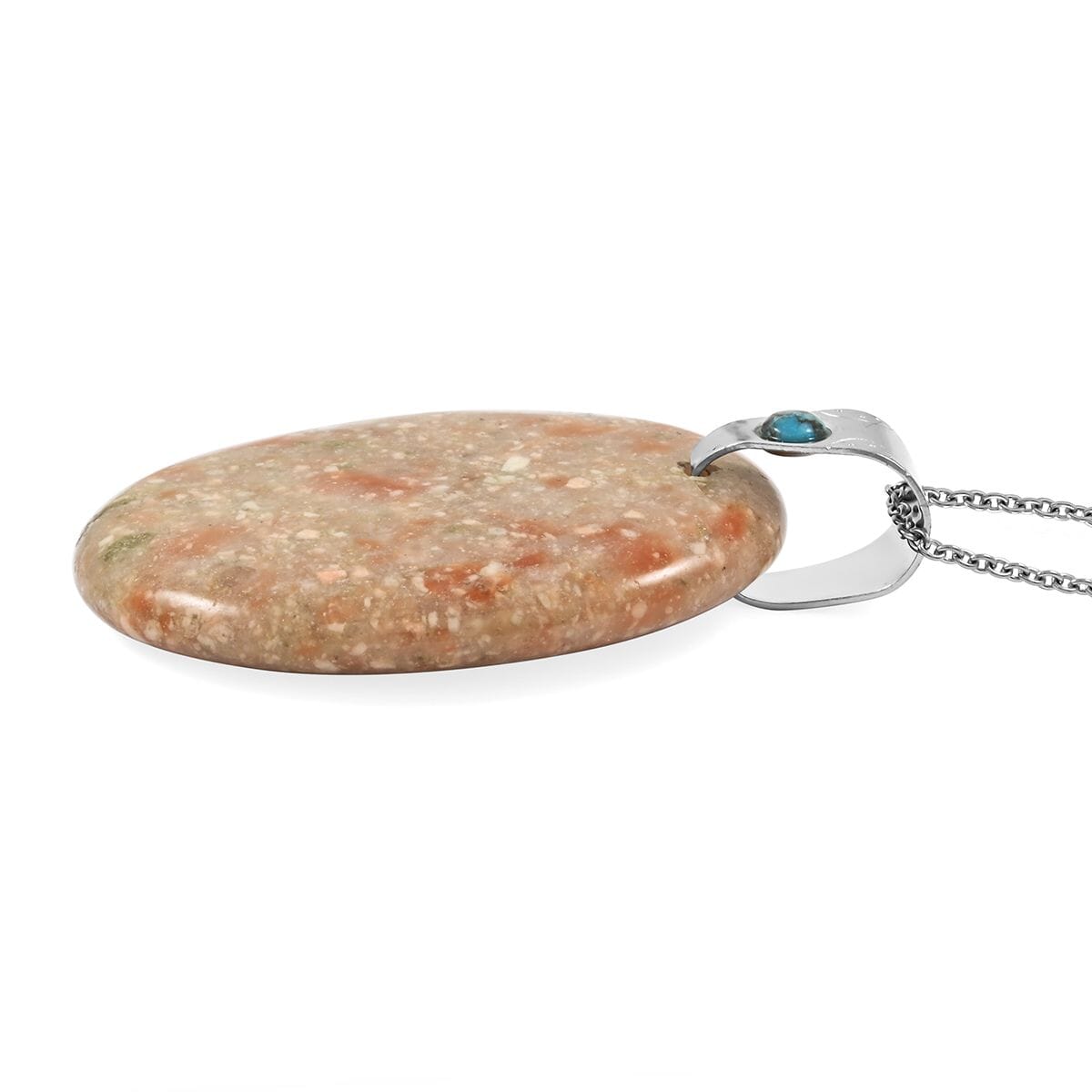 Center Stone Color Varies Oval Autumn Jasper 90.00 ctw Pendant in Silvertone with Stainless Steel Necklace (20 Inches) image number 3