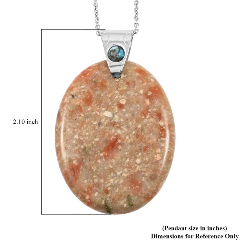 Center Stone Color Varies Oval Autumn Jasper 90.00 ctw Pendant in Silvertone with Stainless Steel Necklace (20 Inches)