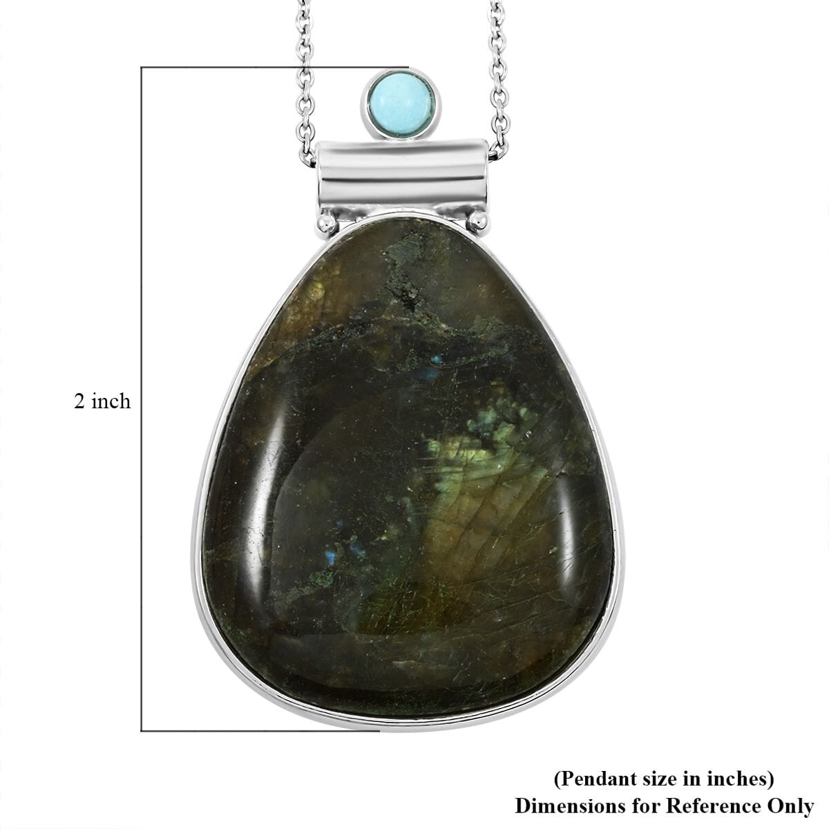 Center Stone Color Varies Inlay Frame Drop Hand-Polished Labradorite 57.00 ctw Pendant in Silvertone with Stainless Steel Necklace (20 Inches) image number 5