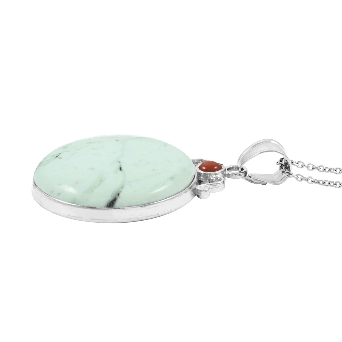 Center Stone Color Varies Inlay Southwest Coyote Moon White Turquoise Jasper 44.50 ctw Pendant in Silvertone with Stainless Steel Necklace (20 Inches) image number 3