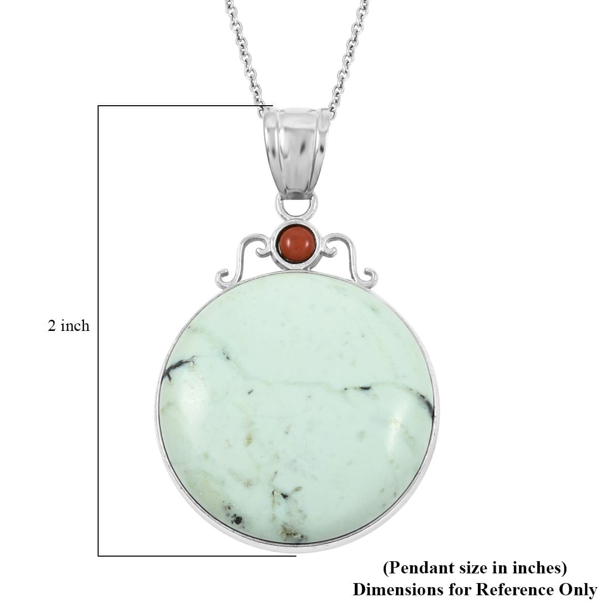 Center Stone Color Varies Inlay Southwest Coyote Moon White Turquoise Jasper 44.50 ctw Pendant in Silvertone with Stainless Steel Necklace (20 Inches) image number 6