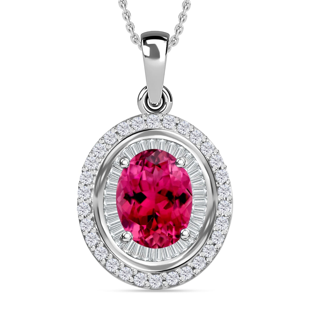 Luxoro Premium Ouro Fino Rubellite and G-H I1 Diamond 2.90 ctw Pendant Necklace 20 Inches in 14K White Gold image number 0