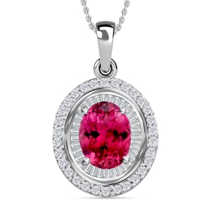Luxoro Premium Ouro Fino Rubellite and G-H I1 Diamond 2.90 ctw Pendant Necklace 20 Inches in 14K White Gold
