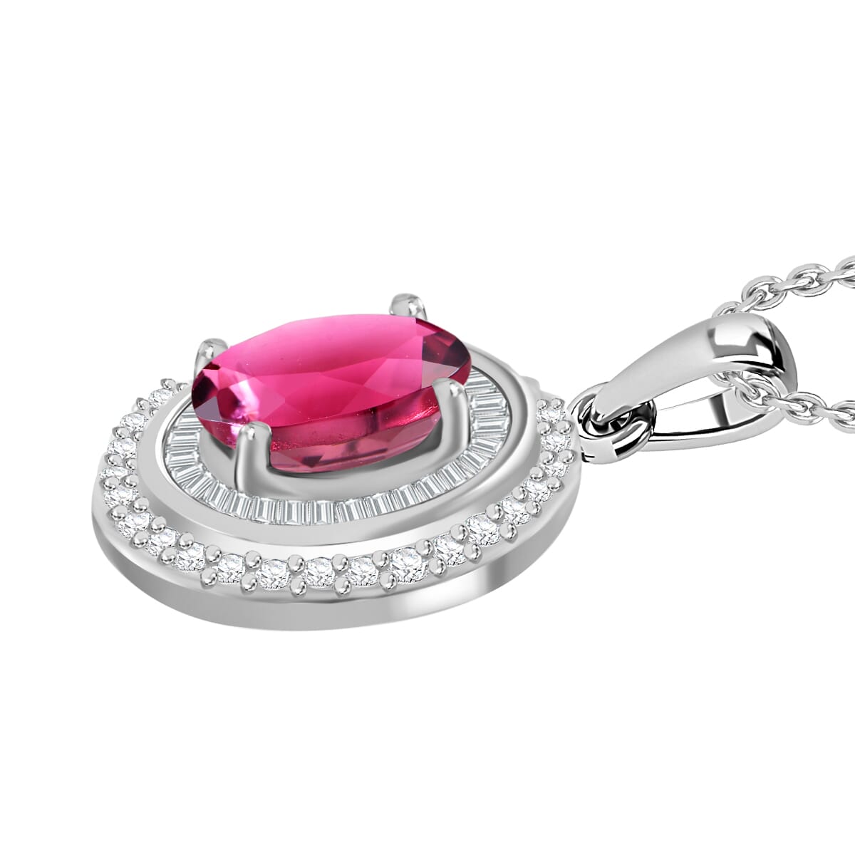 Luxoro Premium Ouro Fino Rubellite and G-H I1 Diamond 2.90 ctw Pendant Necklace 20 Inches in 14K White Gold image number 2