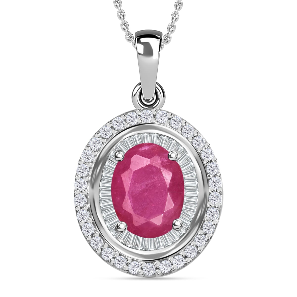 Luxoro Premium Mozambique Ruby and G-H I1 Diamond 3.10 ctw Pendant Necklace 20 Inches in 14K White Gold image number 0