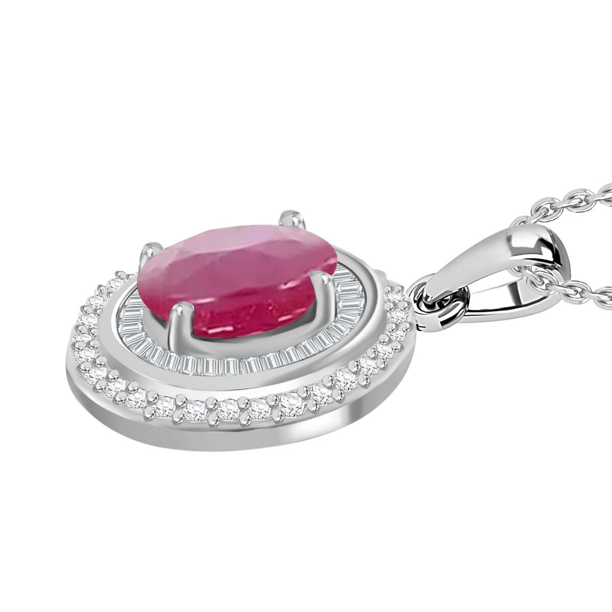 Luxoro Premium Mozambique Ruby and G-H I1 Diamond 3.10 ctw Pendant Necklace 20 Inches in 14K White Gold image number 2
