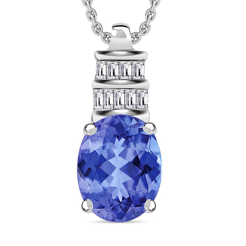 Luxoro Premium Tanzanite and G-H I1 Diamond 2.14 ctw Pendant Necklace 20 Inches in 14K White Gold
