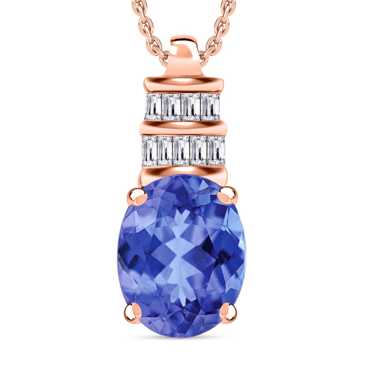 Luxoro Premium Tanzanite and G-H I1 Diamond 2.14 ctw Pendant Necklace 20 Inches in 14K Rose Gold image number 0