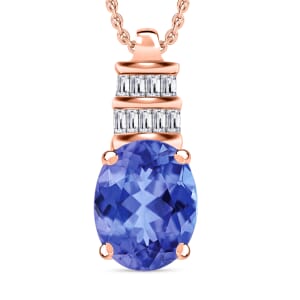 Luxoro Premium Tanzanite and G-H I1 Diamond Pendant Necklace 20 Inches in 14K White Gold 2.14 ctw