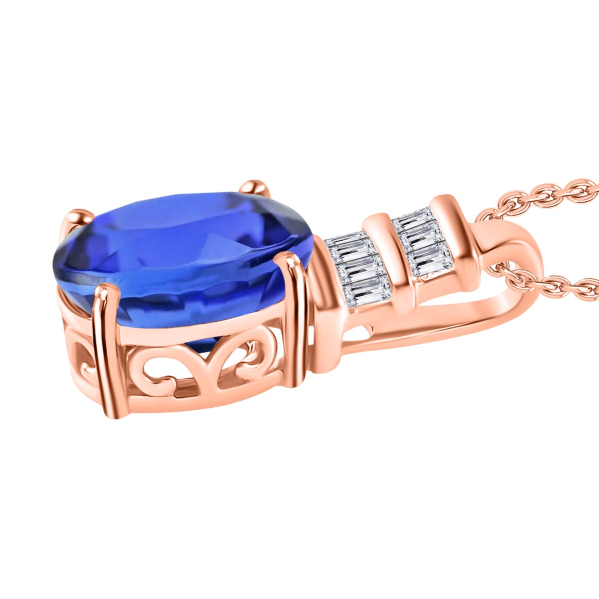 Luxoro Premium Tanzanite and G-H I1 Diamond 2.14 ctw Pendant Necklace 20 Inches in 14K Rose Gold image number 2