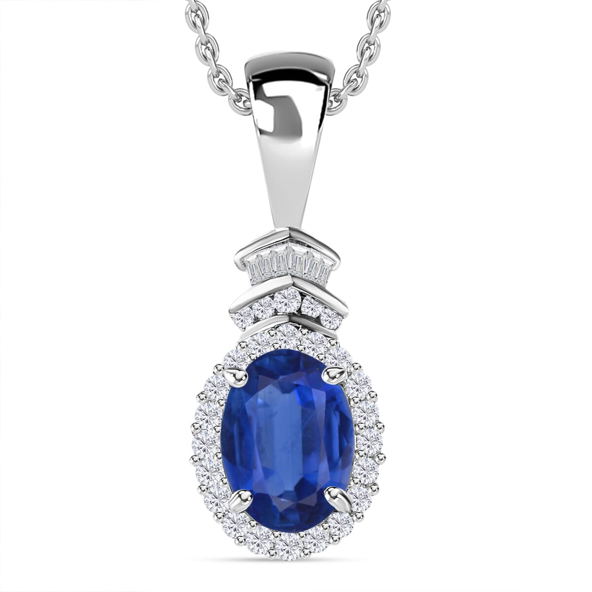Luxoro Premium Kanchanaburi Blue Sapphire and G-H I1 Diamond 1.63 ctw Pendant Necklace 20 Inches in 14K White Gold image number 0