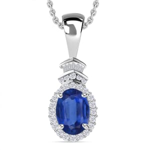 Luxoro Premium Kanchanaburi Blue Sapphire and G-H I1 Diamond 1.63 ctw Pendant Necklace 20 Inches in 14K White Gold