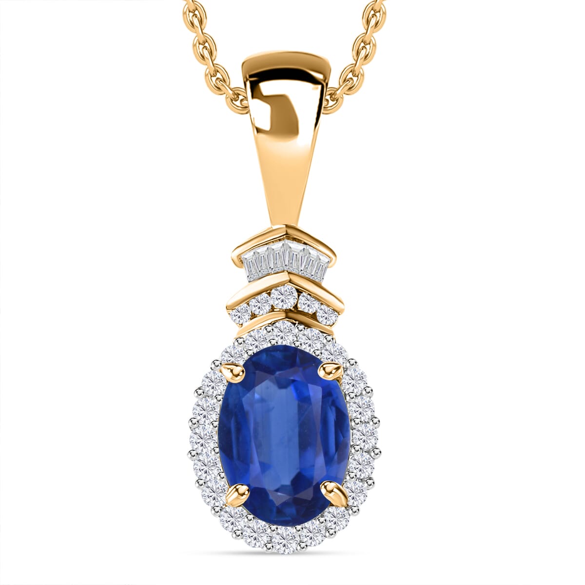 Luxoro Premium Kanchanaburi Blue Sapphire and G-H I1 Diamond 1.63 ctw Pendant Necklace 20 Inches in 14K Yellow Gold image number 0