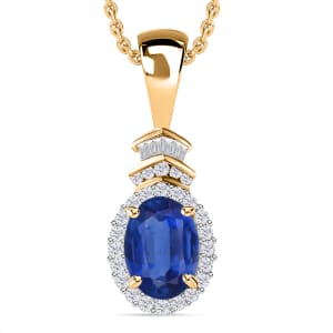 Luxoro Premium Kanchanaburi Blue Sapphire and G-H I1 Diamond 1.63 ctw Pendant Necklace 20 Inches in 14K Yellow Gold
