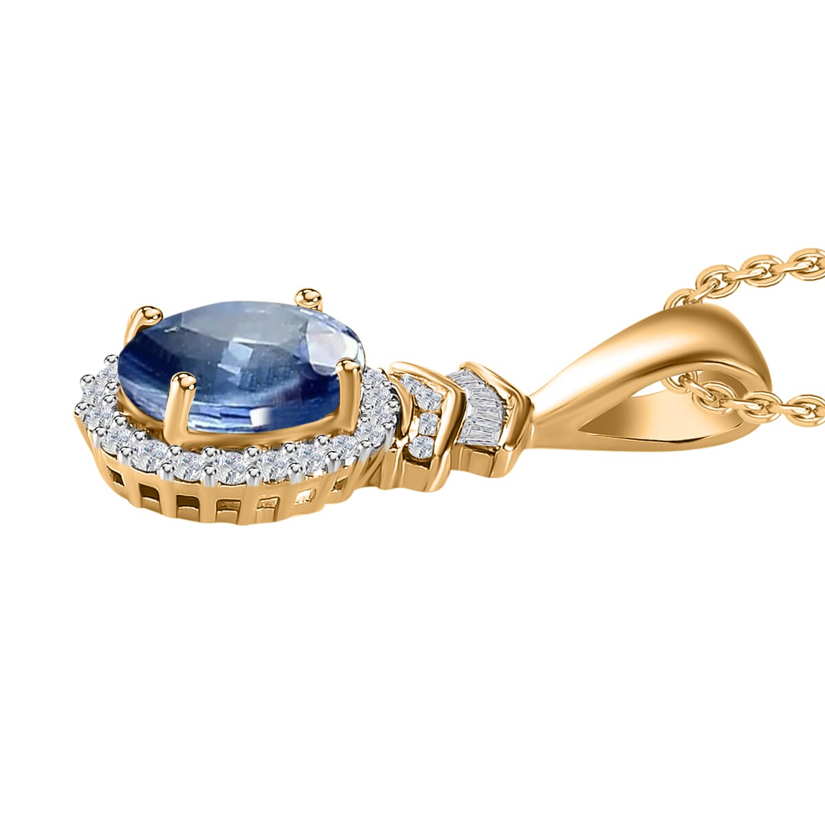 Luxoro Premium Kanchanaburi Blue Sapphire and G-H I1 Diamond 1.63 ctw Pendant Necklace 20 Inches in 14K Yellow Gold image number 2