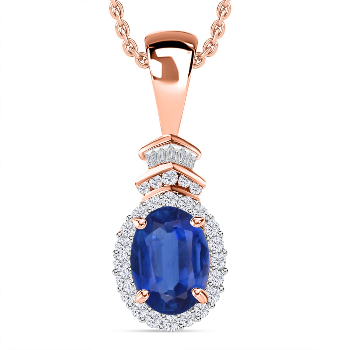 Luxoro Premium Kanchanaburi Blue Sapphire and G-H I1 Diamond 1.63 ctw Pendant Necklace 20 Inches in 14K Rose Gold image number 0