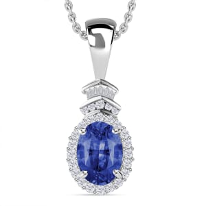 Rhapsody AAAA Ceylon Blue Sapphire and E-F VS2 Diamond 1.60 ctw Pendant Necklace 20 Inches in 18K White Gold