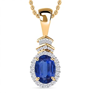 Rhapsody AAAA Ceylon Blue Sapphire and E-F VS2 Diamond 1.60 ctw Pendant Necklace 20 Inches in 18K Yellow Gold (Del. in 10-12 Days)