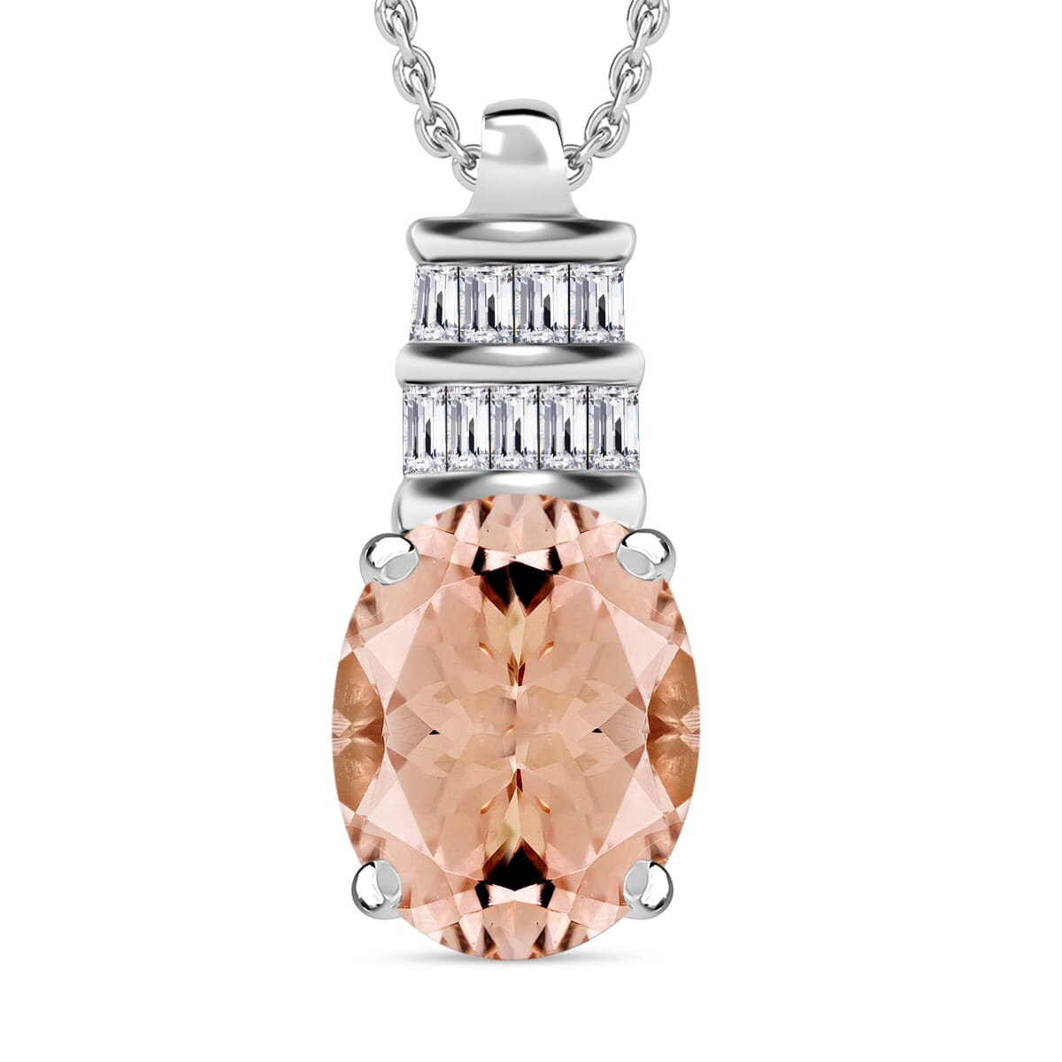Luxoro Premium Marropino Morganite and G-H I1 Diamond 2.54 ctw Pendant Necklace 20 Inches in 14K White Gold image number 0