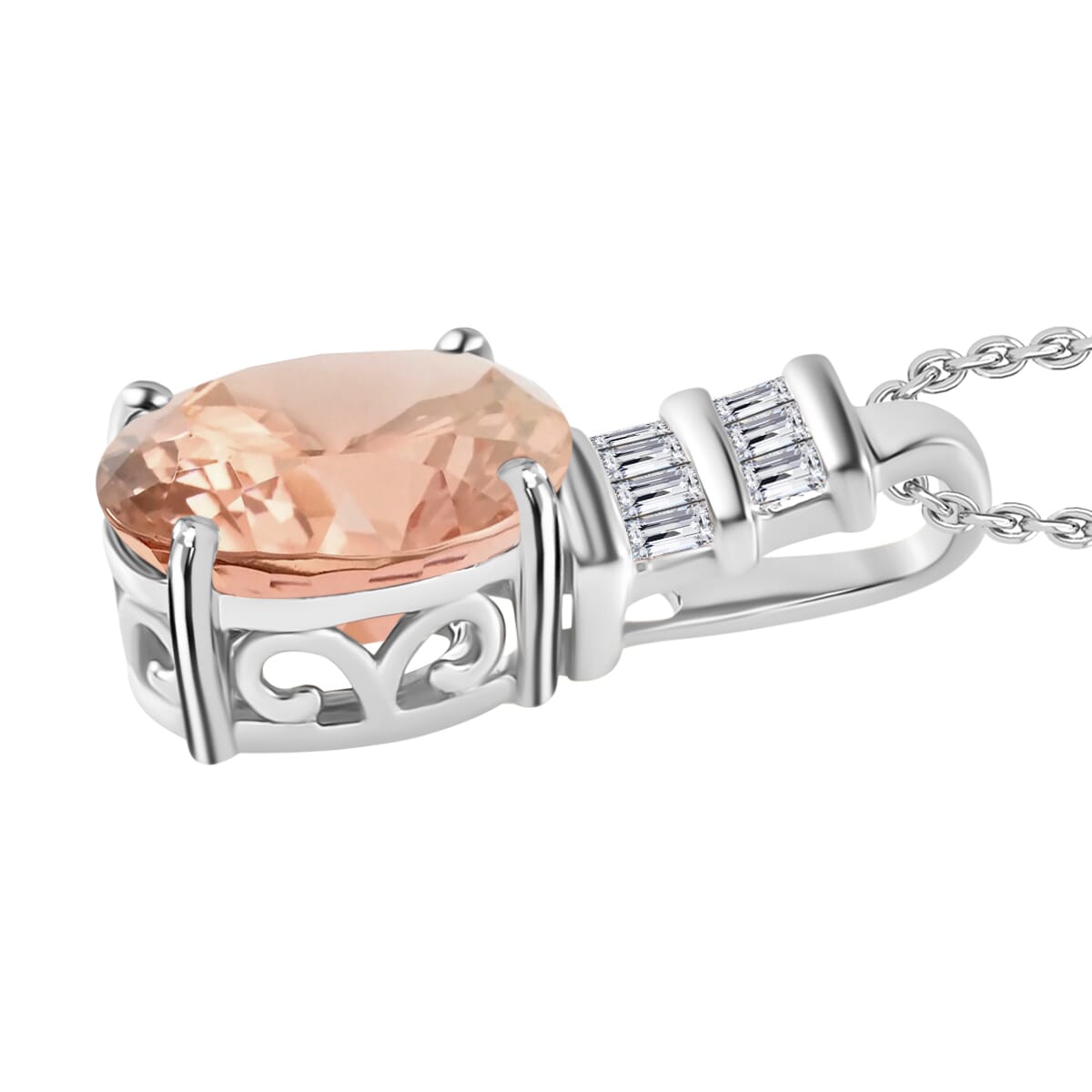 Luxoro Premium Marropino Morganite and G-H I1 Diamond 2.54 ctw Pendant Necklace 20 Inches in 14K White Gold image number 2