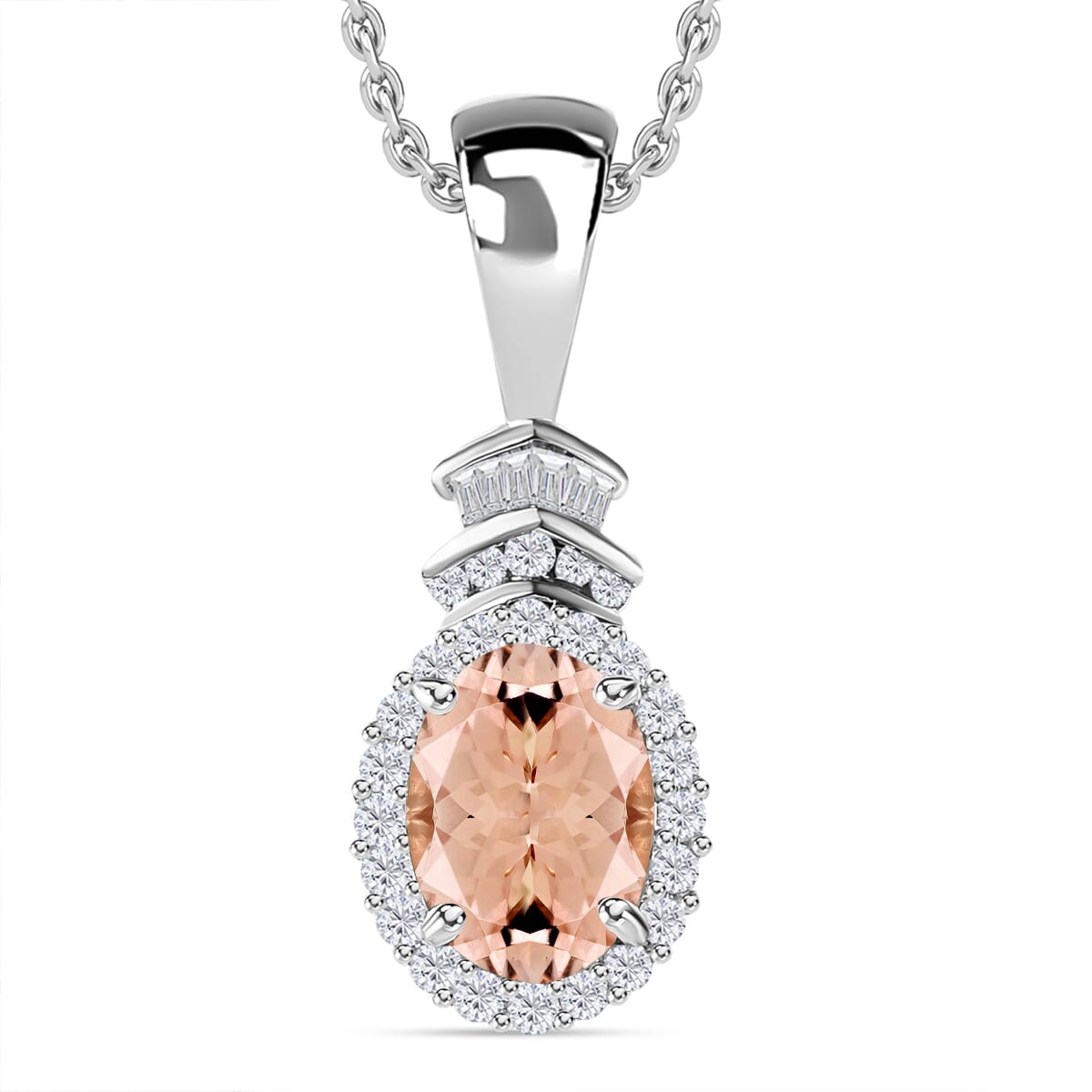 Luxoro Premium Pink Morganite and G-H I1 Diamond 1.63 ctw Pendant Necklace 20 Inches in 14K White Gold image number 0