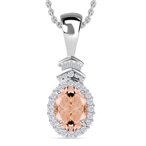 Luxoro Premium Pink Morganite and G-H I1 Diamond 1.63 ctw Pendant Necklace 20 Inches in 14K White Gold