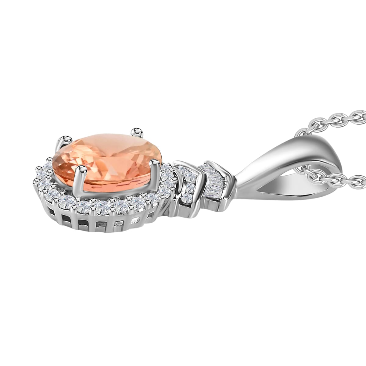 Luxoro Premium Pink Morganite and G-H I1 Diamond 1.63 ctw Pendant Necklace 20 Inches in 14K White Gold image number 2