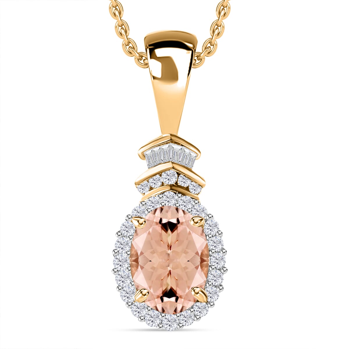 Luxoro Premium Pink Morganite and G-H I1 Diamond 1.63 ctw Pendant Necklace 20 Inches in 14K Yellow Gold image number 0
