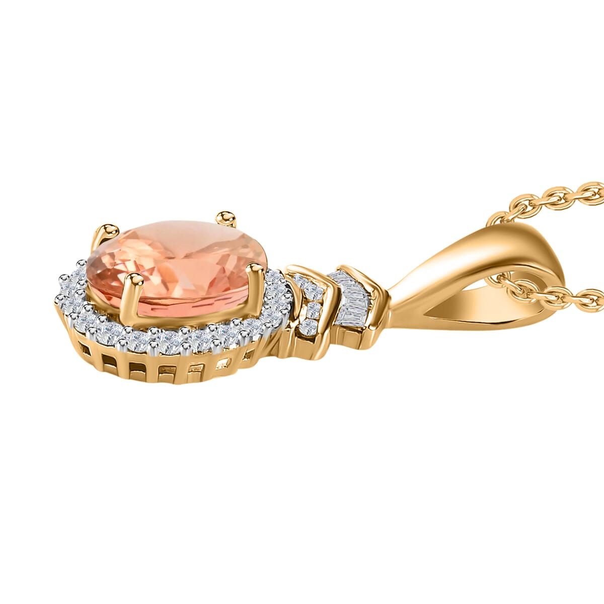 Luxoro Premium Pink Morganite and G-H I1 Diamond 1.63 ctw Pendant Necklace 20 Inches in 14K Yellow Gold image number 2