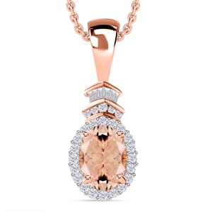 Luxoro Premium Pink Morganite and G-H I1 Diamond 1.63 ctw Pendant Necklace 20 Inches in 14K Rose Gold