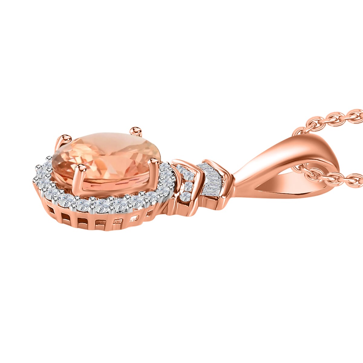 Luxoro Premium Pink Morganite and G-H I1 Diamond 1.63 ctw Pendant Necklace 20 Inches in 14K Rose Gold image number 2