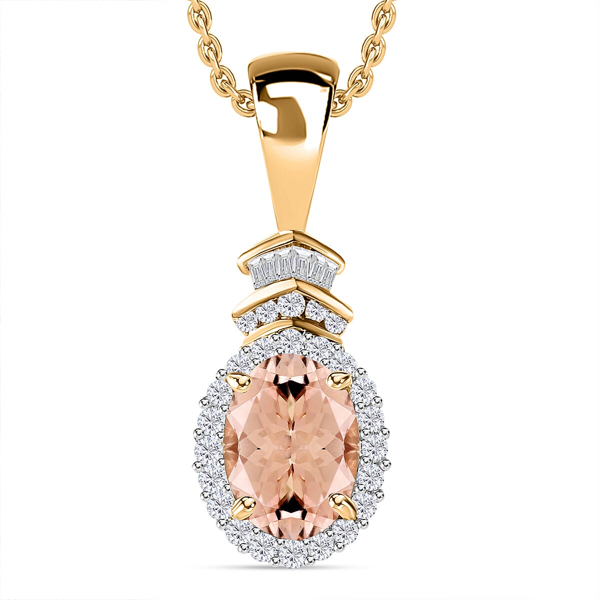 Rhapsody AAAA Pink Morganite and E-F VS2 Diamond 1.63 ctw Pendant Necklace 20 Inches in 18K Yellow Gold (Del. in 10-12 Days) image number 0