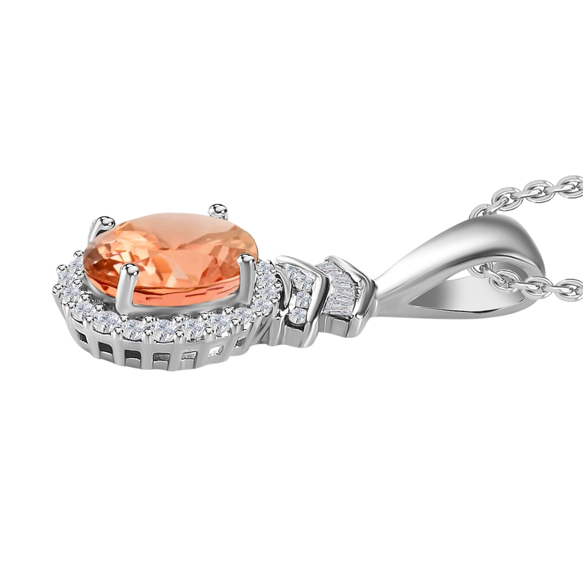 Rhapsody AAAA Pink Morganite and E-F VS2 Diamond 1.65 ctw Pendant Necklace 20 Inches in 18K White Gold image number 2