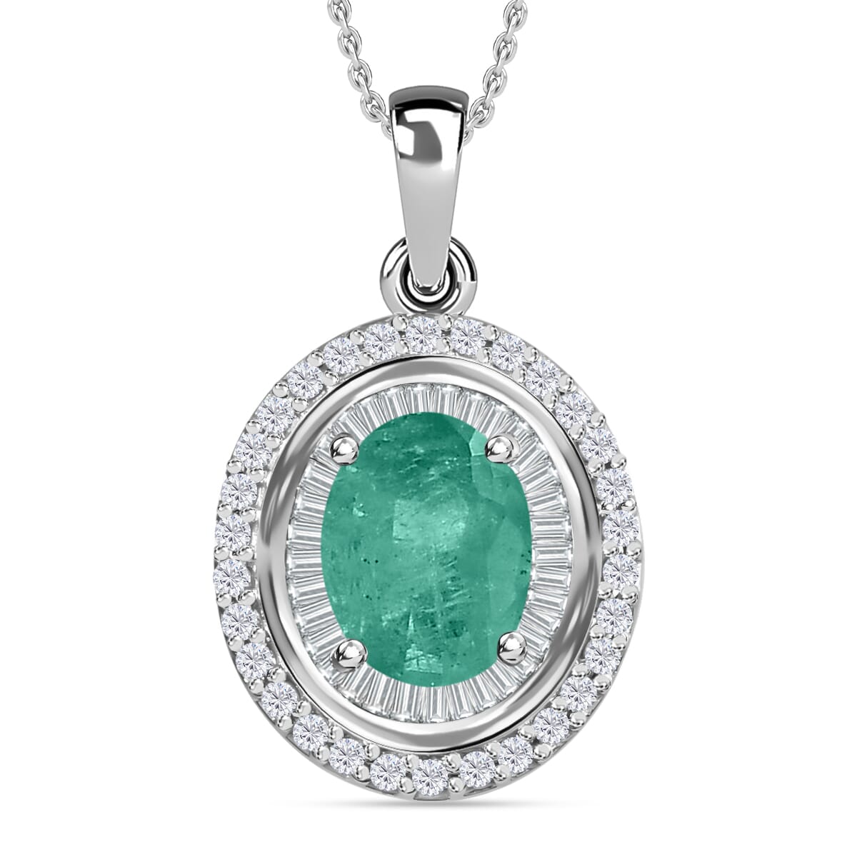 Luxoro Premium Kagem Zambian Emerald and G-H I1 Diamond 2.30 ctw Pendant Necklace 20 Inches in 14K White Gold image number 0