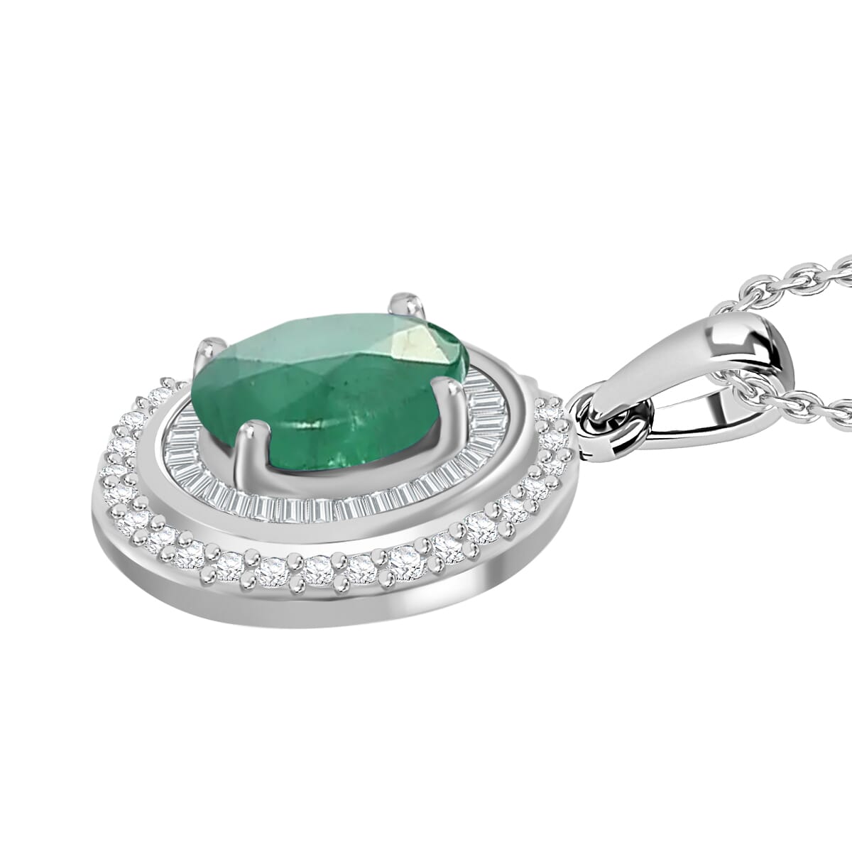 Luxoro Premium Kagem Zambian Emerald and G-H I1 Diamond 2.30 ctw Pendant Necklace 20 Inches in 14K White Gold image number 2