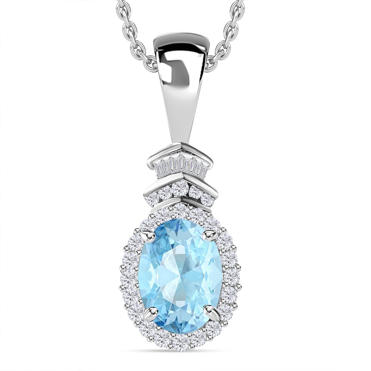 Luxoro Premium Santa Maria Aquamarine and G-H I1 Diamond 1.53 ctw Pendant Necklace 20 Inches in 14K White Gold image number 0