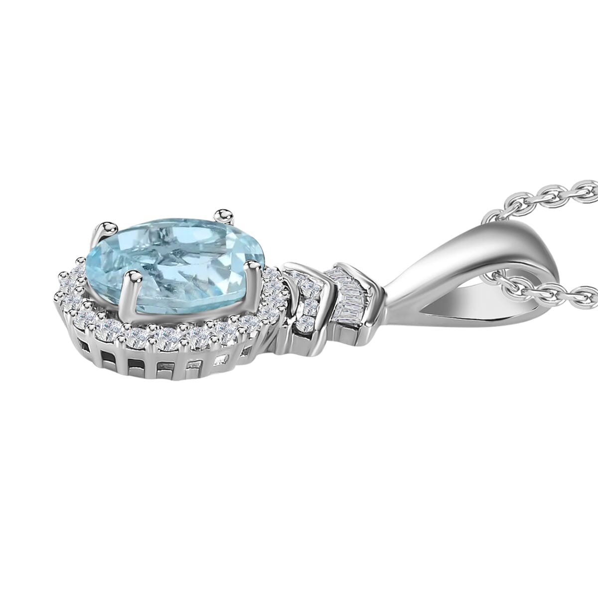 Luxoro Premium Santa Maria Aquamarine and G-H I1 Diamond 1.53 ctw Pendant Necklace 20 Inches in 14K White Gold image number 2