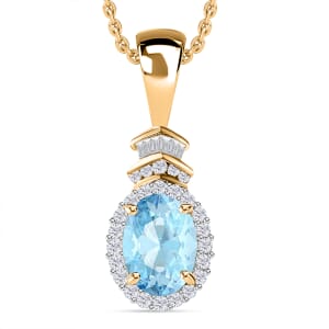 Luxoro Premium Santa Maria Aquamarine and G-H I1 Diamond 1.53 ctw Pendant Necklace 20 Inches in 14K Yellow Gold