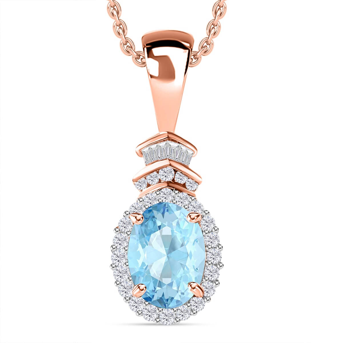 Luxoro Premium Santa Maria Aquamarine and G-H I1 Diamond 1.58 ctw Pendant Necklace 20 Inches in 14K Rose Gold image number 0