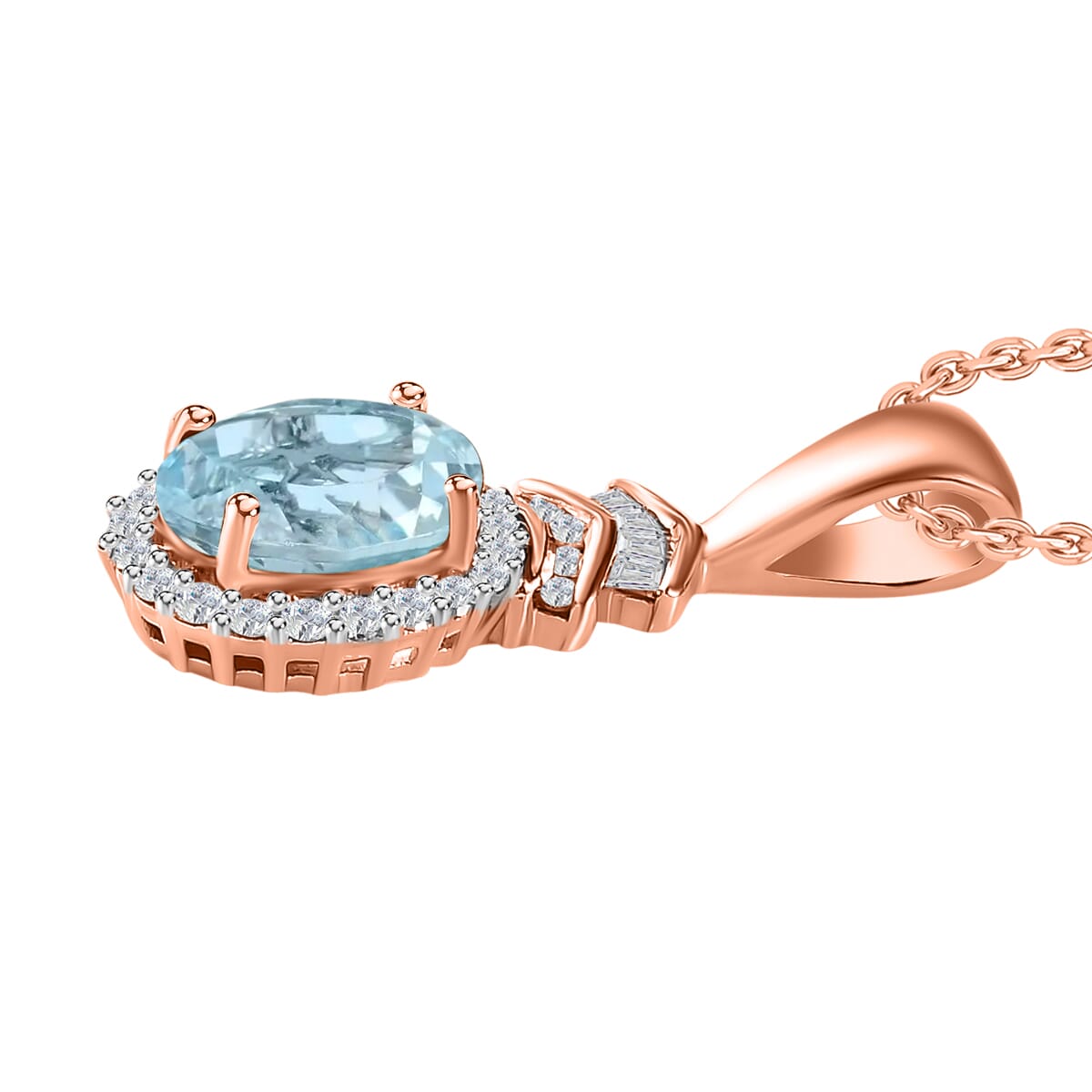 Luxoro Premium Santa Maria Aquamarine and G-H I1 Diamond 1.58 ctw Pendant Necklace 20 Inches in 14K Rose Gold image number 2