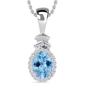 Rhapsody AAAA Santa Maria Aquamarine and E-F VS2 Diamond 1.55 ctw Pendant Necklace 20 Inches in 18K White Gold