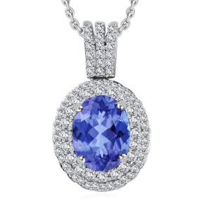 Luxoro Premium Tanzanite and G-H I1 Diamond 2.42 ctw Pendant Necklace 20 Inches in 14K White Gold
