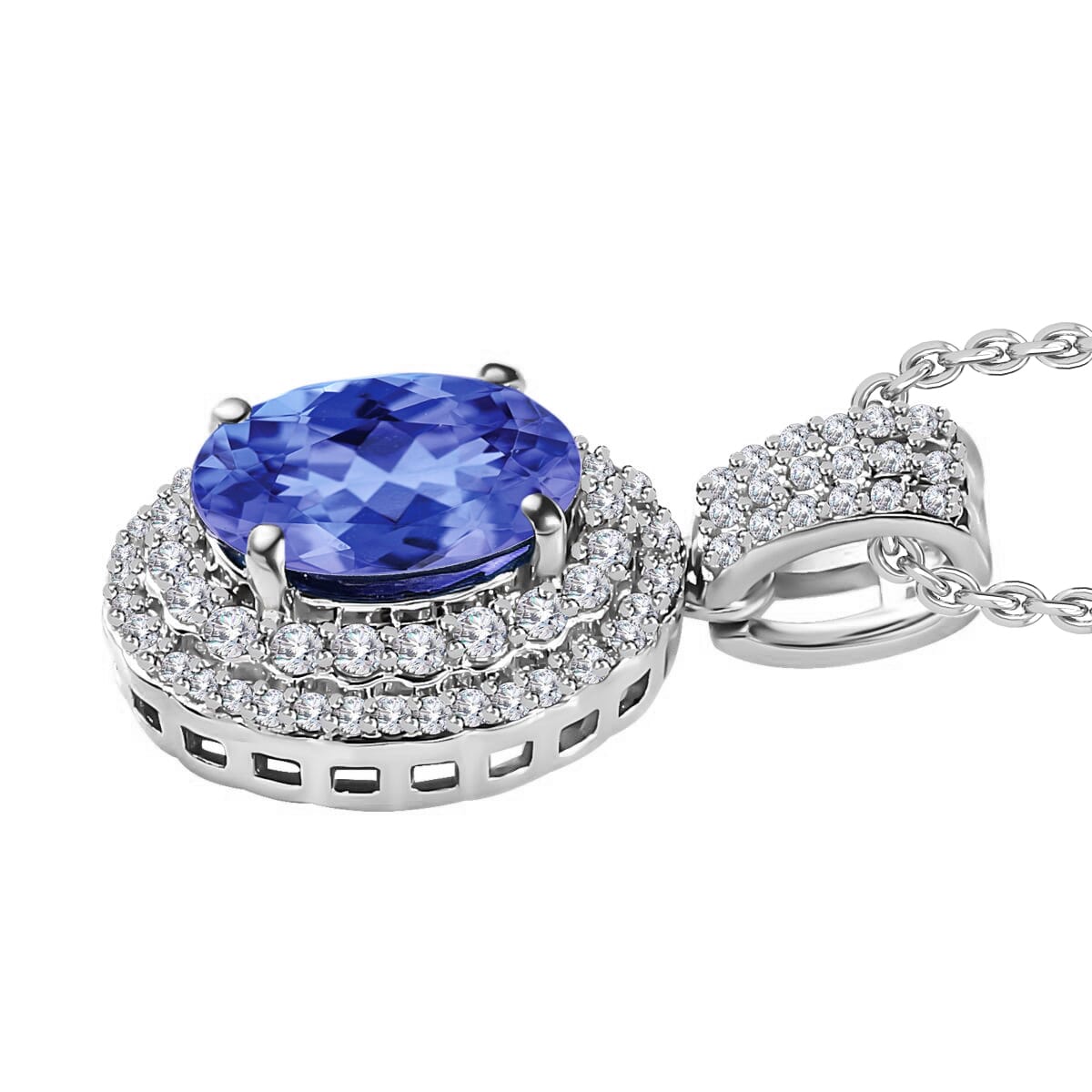 Luxoro Premium Tanzanite and G-H I1 Diamond Pendant Necklace 20 Inches in 14K White Gold 2.42 ctw image number 2